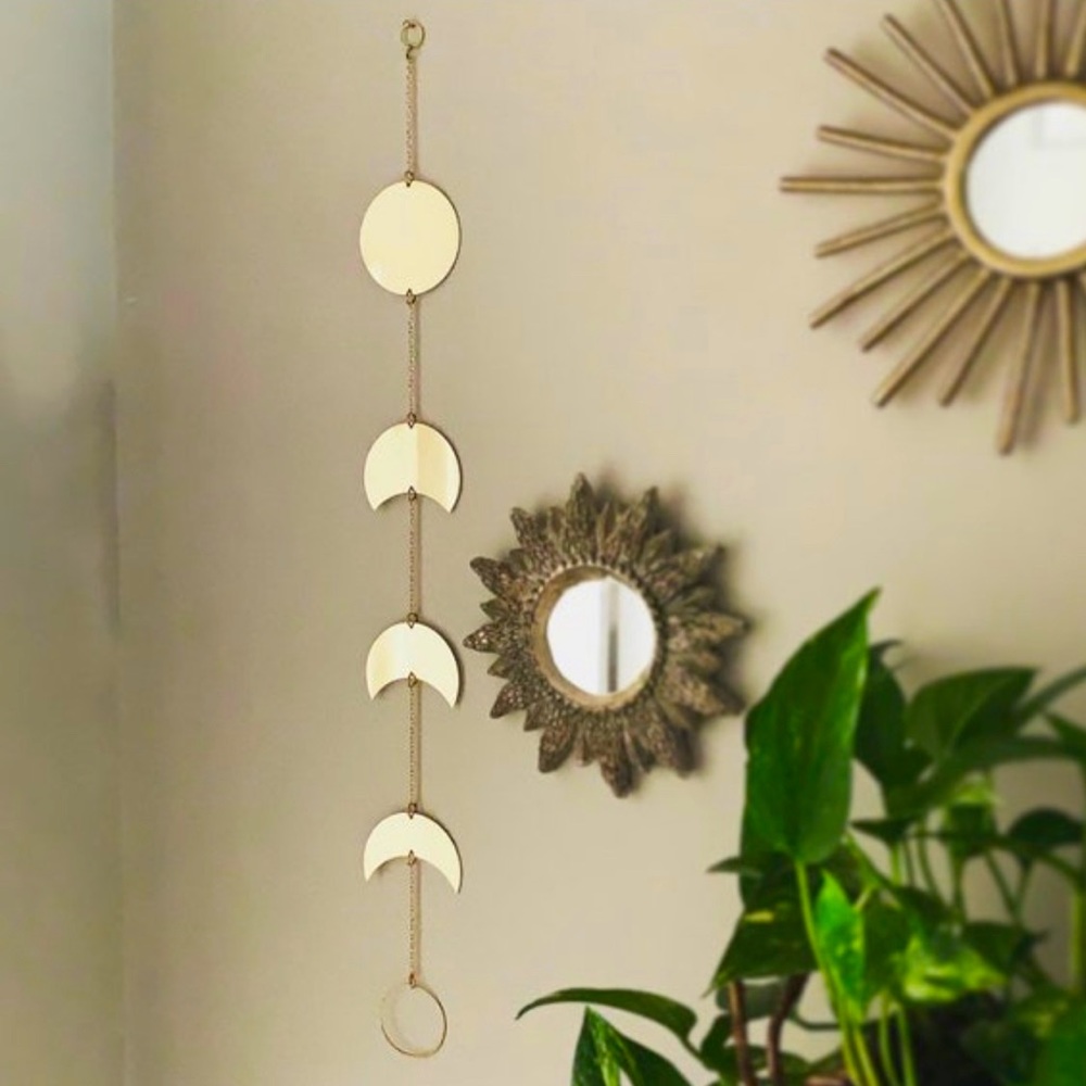Moon Phase hanging decor - raw polished brass Moon phase mobile eclectic decor
